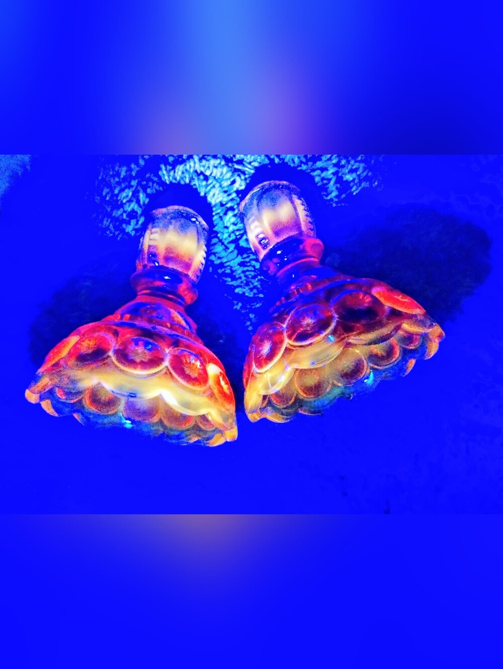 L.E Smith Amberina glass candle holders UV light reactive VINTAGE